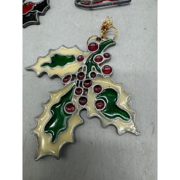 Set Of 6 Vintage Christmas-Themed Stained Resin Style Ornaments Handmade READ - Picture 4 of 16